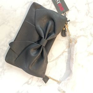 Vegan Leather Black Bow Oversized Clutch